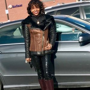 Denimaxx Couture Lamb Lined Brown Blk Leather Coat